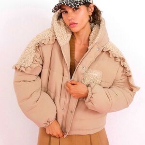 For Love And Lemons Quilted Puffer Ruffle Faux